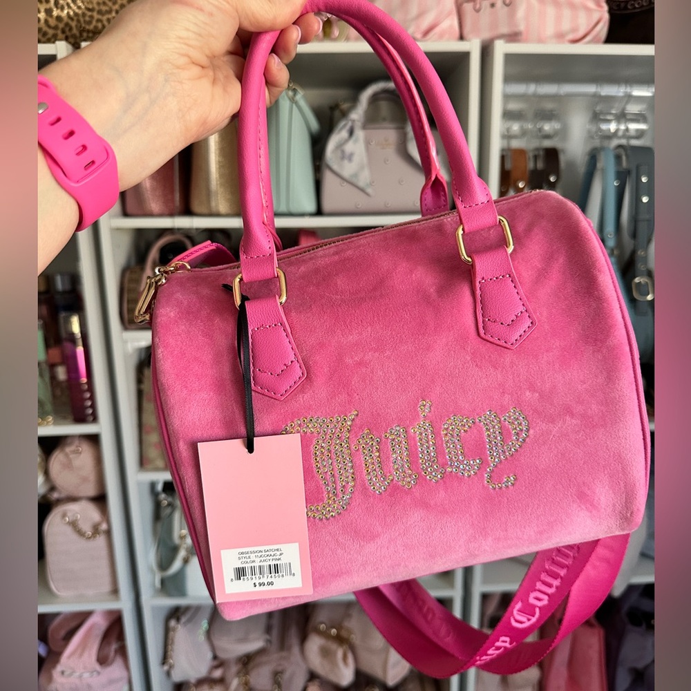 NWT~ JUICY COUTURE velour satchel in Juicy Pink
